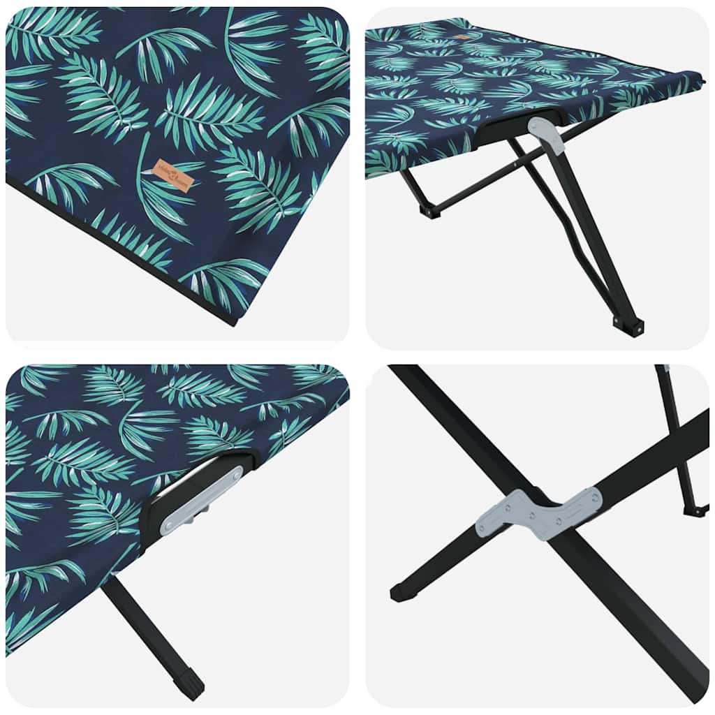 Detail van het vidaXL opvouwbare camping bed met palmbladmotief en stevige stalen poten.