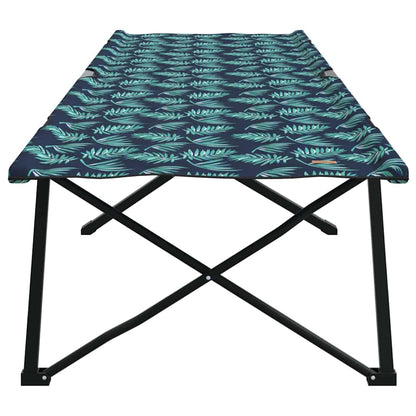 Detail van het vidaXL opvouwbare campingbed met een groen bladmotief op een donkerblauwe achtergrond.