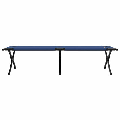 Zijaanzicht van het vidaXL Opvouwbaar Camping Bed in blauw met zwart stalen frame.