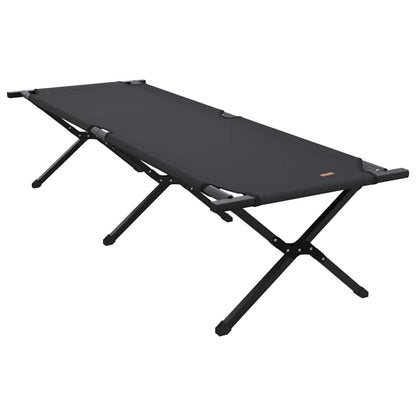 Zijaanzicht van het vidaXL opvouwbare campingbed in zwart, met stevig stalen frame.