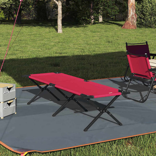 Rood vidaXL opvouwbaar camping bed in een groene omgeving, ideaal voor kamperen.