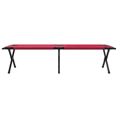 Zijaanzicht van het vidaXL opvouwbare camping bed in rood, met zwarte stalen poten.