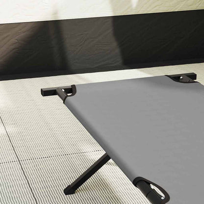 Zijaanzicht van het grijze vidaXL opvouwbare camping bed met stevig frame.