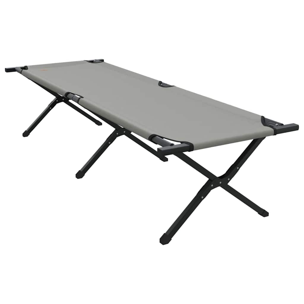Detail van het vidaXL opvouwbare camping bed in grijs, zijaanzicht met stevig stalen frame.