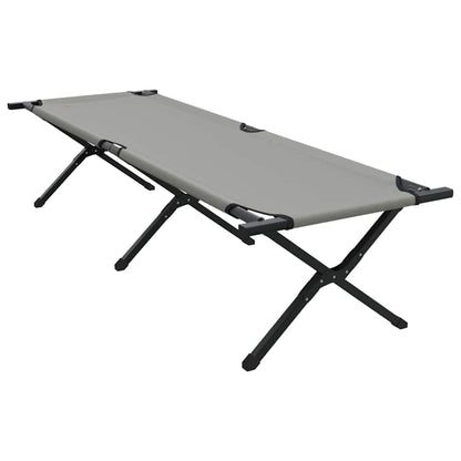Detail van het vidaXL opvouwbare camping bed in grijs, zijaanzicht met stevig stalen frame.