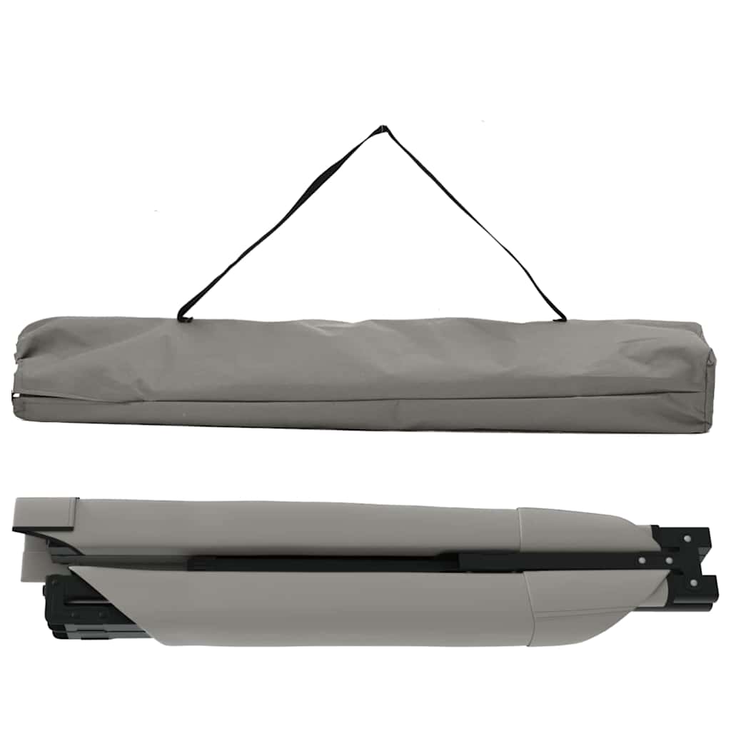 Grijs opvouwbaar camping bed van vidaXL, compact en eenvoudig te vervoeren met handvat.