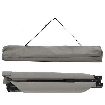 Grijs opvouwbaar camping bed van vidaXL, compact en eenvoudig te vervoeren met handvat.