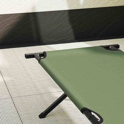 Detail van het groene vidaXL opvouwbare campingbed met stevig frame en Oxford stof.