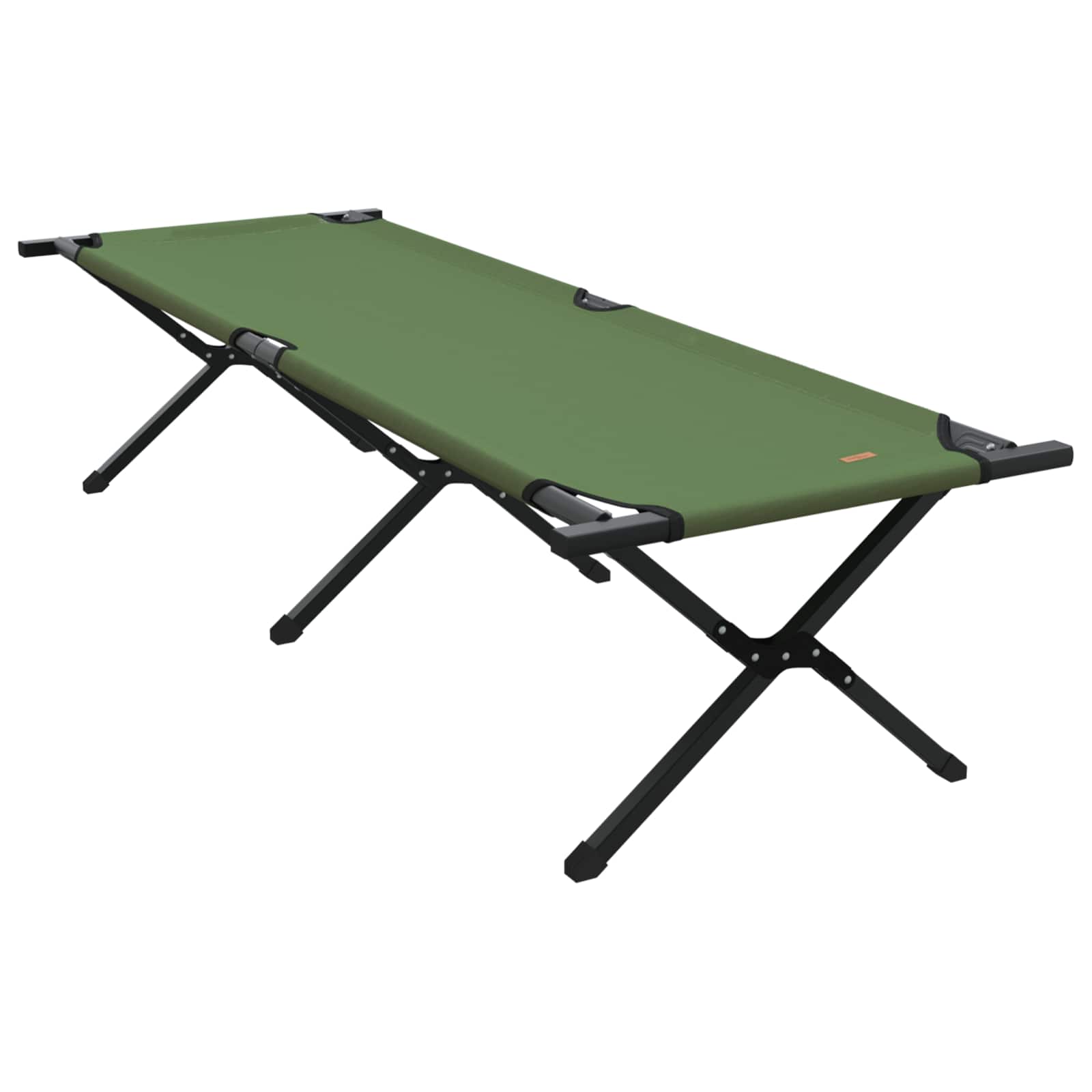 Detail van het vidaXL opvouwbaar campingbed in groen, zijaanzicht met stevig stalen frame.