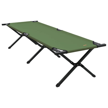 Detail van het vidaXL opvouwbaar campingbed in groen, zijaanzicht met stevig stalen frame.