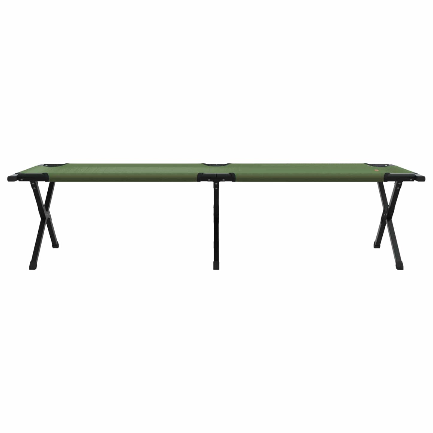 Zijaanzicht van het vidaXL opvouwbare campingbed in groen met een stevig stalen frame.