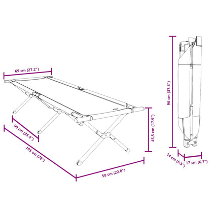 Detail van de afmetingen van het vidaXL opvouwbare campingbed in groen, zijaanzicht.