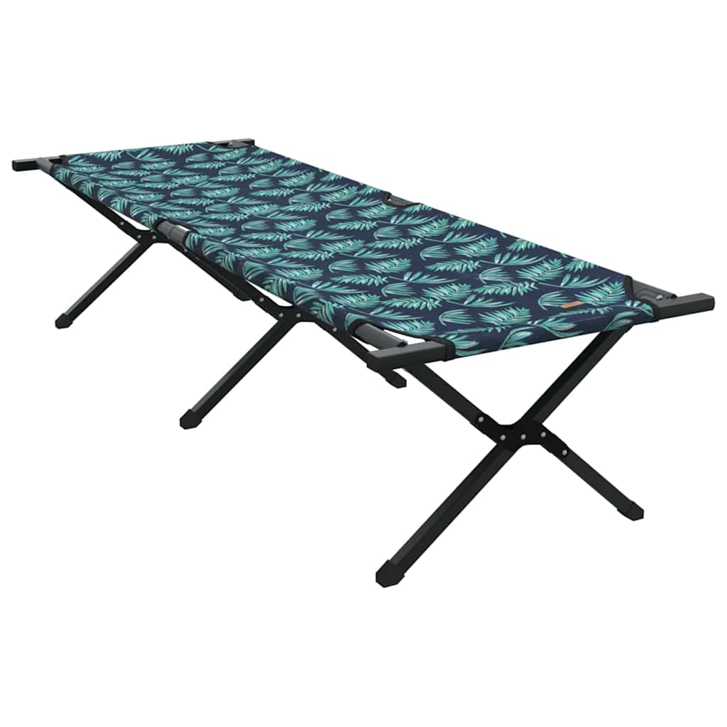 Detail van het vidaXL opvouwbare camping bed met een groen bladmotief op de Oxford stof.