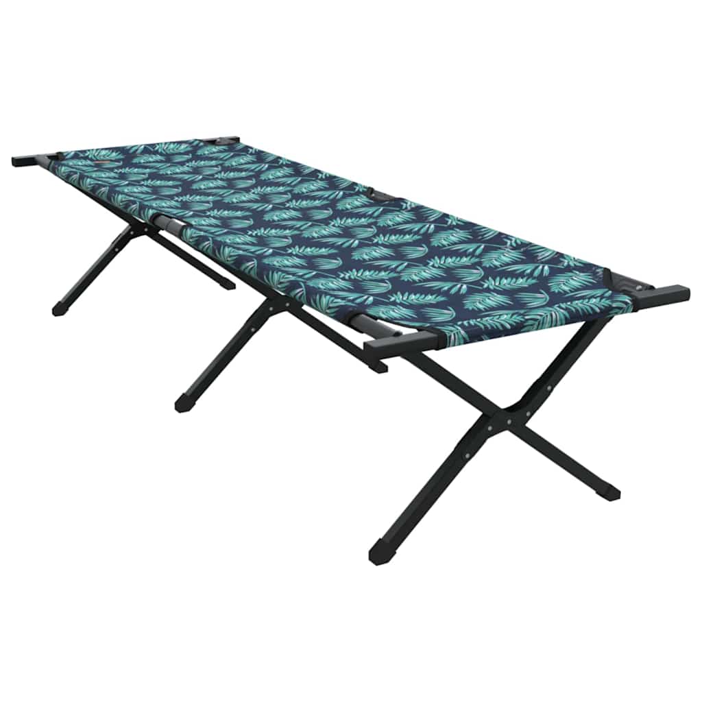 Detail van het vidaXL opvouwbaar campingbed met een tropisch patroon op de Oxford stof.