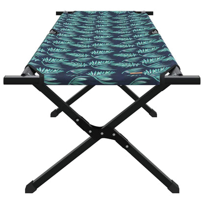 Detail van het vidaXL opvouwbare campingbed met een groen-blauw bladerenpatroon op de Oxford stof.