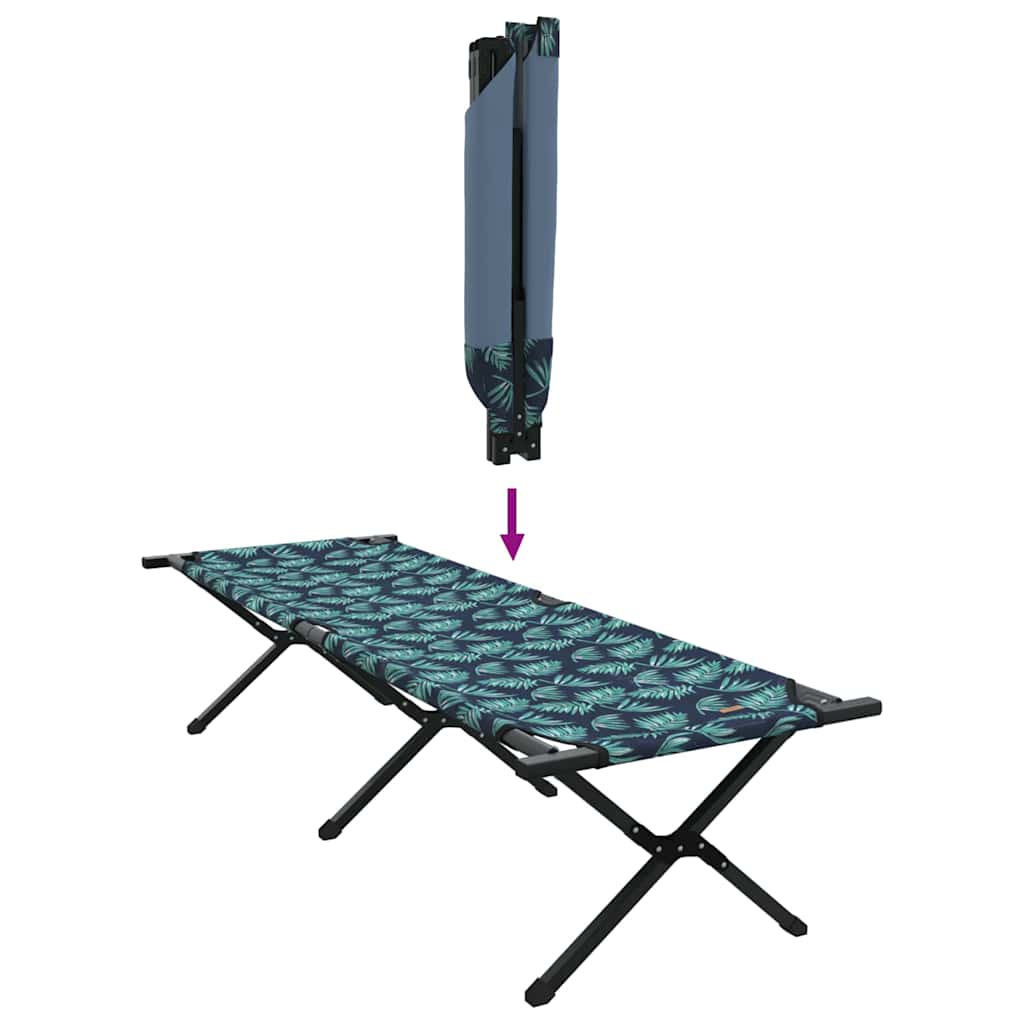 Detail van het vidaXL opvouwbare campingbed met tropisch patroon en opvouwmechanisme.