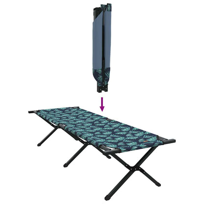 Detail van het vidaXL opvouwbare campingbed met tropisch patroon en opvouwmechanisme.