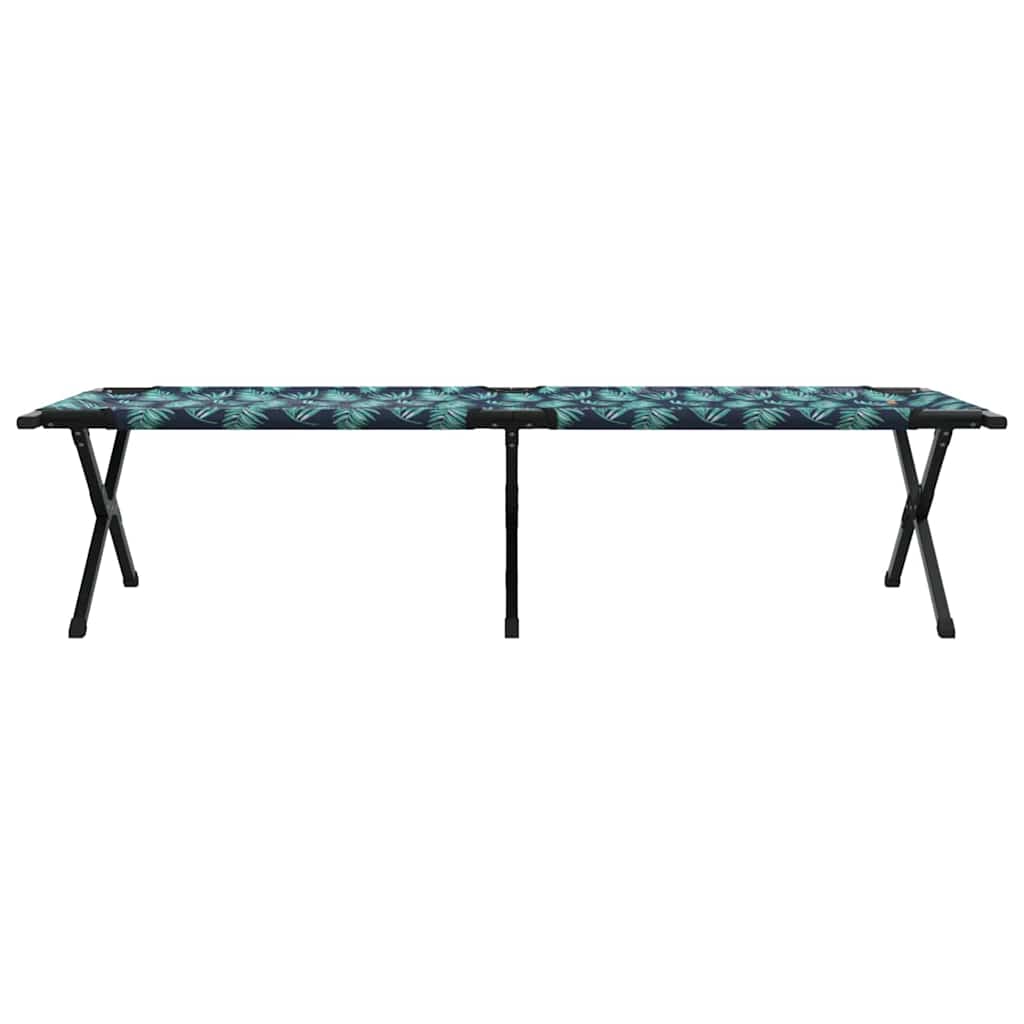 Zijaanzicht van het vidaXL opvouwbare campingbed met groen palmbladpatroon.