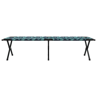 Zijaanzicht van het vidaXL opvouwbare campingbed met groen palmbladpatroon.