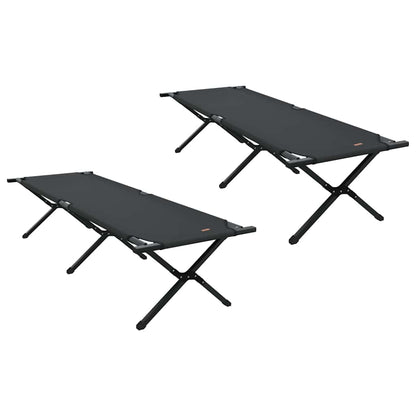 Detail van het vidaXL opvouwbare campingbed in zwart met stevig stalen frame en Oxford stof.