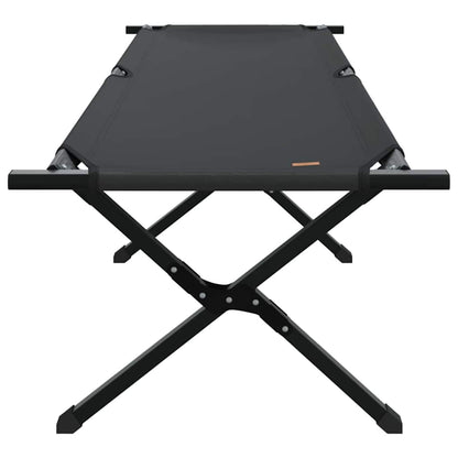 Zijaanzicht van het zwarte vidaXL opvouwbare campingbed met stevig stalen frame.