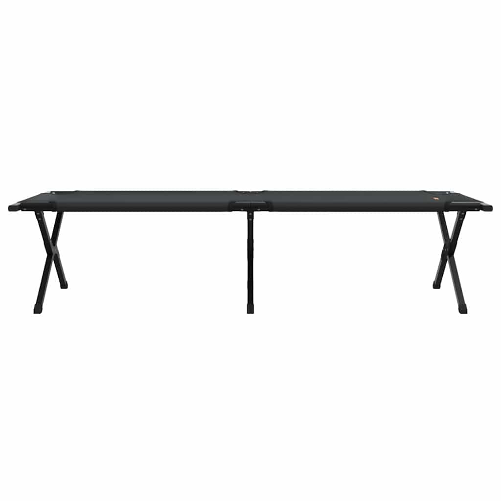 Zijaanzicht van het vidaXL opvouwbare campingbed in zwart, met stevig stalen frame.