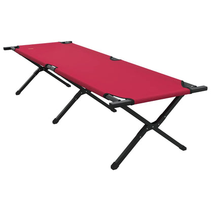 Zijaanzicht van het vidaXL opvouwbare campingbed in rood, met stalen frame en stevige Oxford stof.