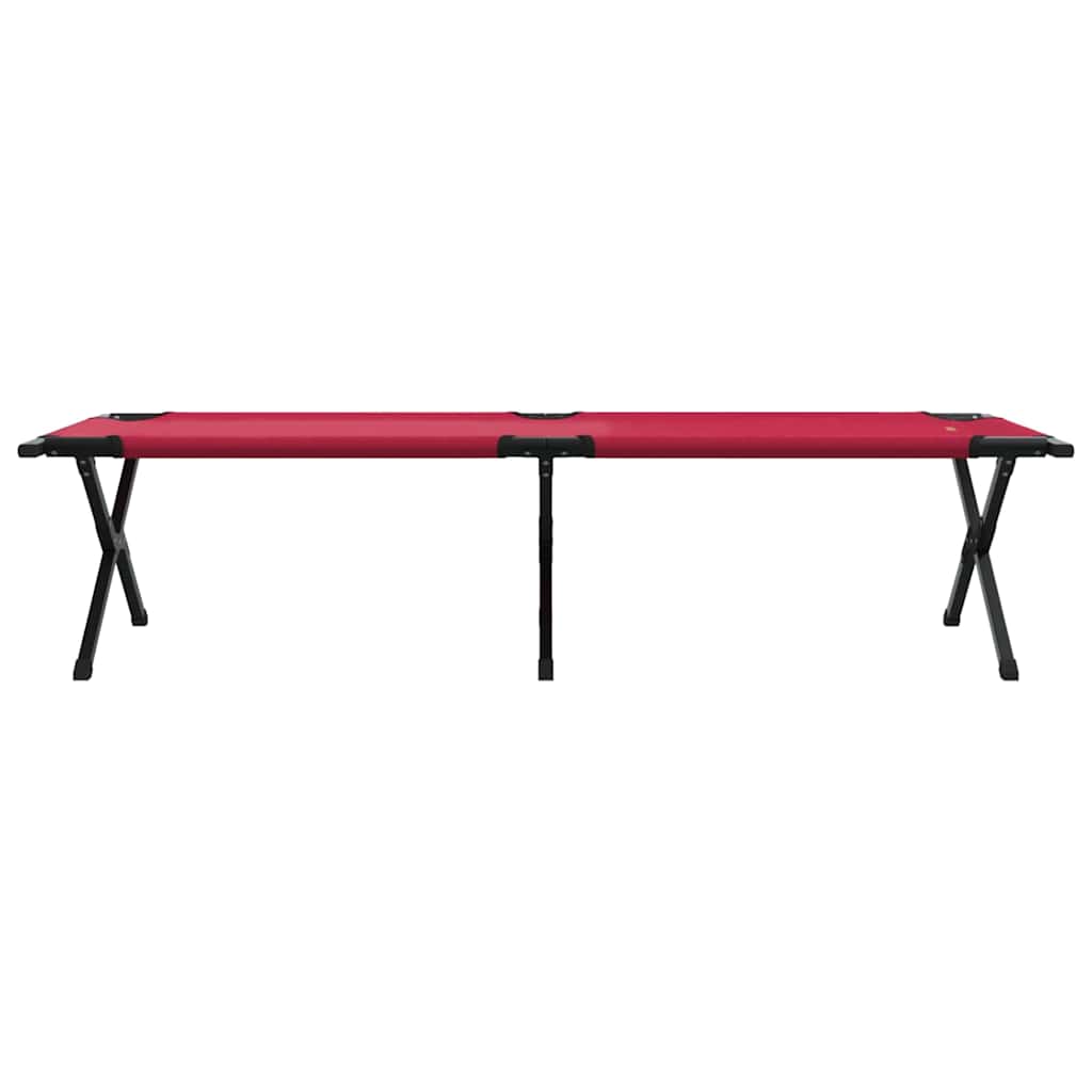 Zijaanzicht van het vidaXL opvouwbare campingbed in rood, met stevig stalen frame.