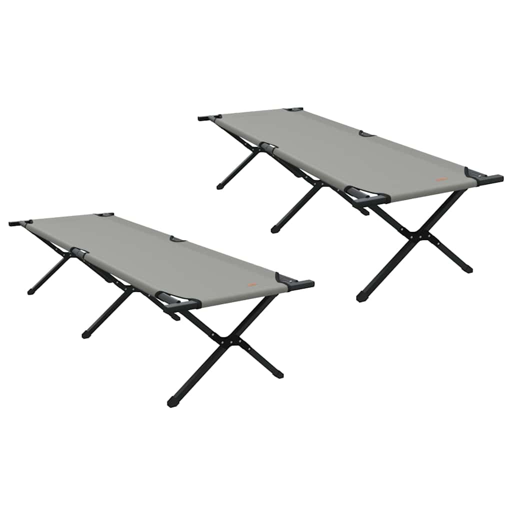 Detail van het vidaXL opvouwbaar camping bed in grijs, zijaanzicht met stevig stalen frame.