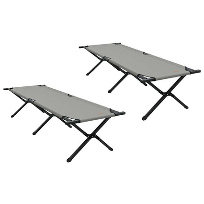 Detail van het vidaXL opvouwbaar camping bed in grijs, zijaanzicht met stevig stalen frame.