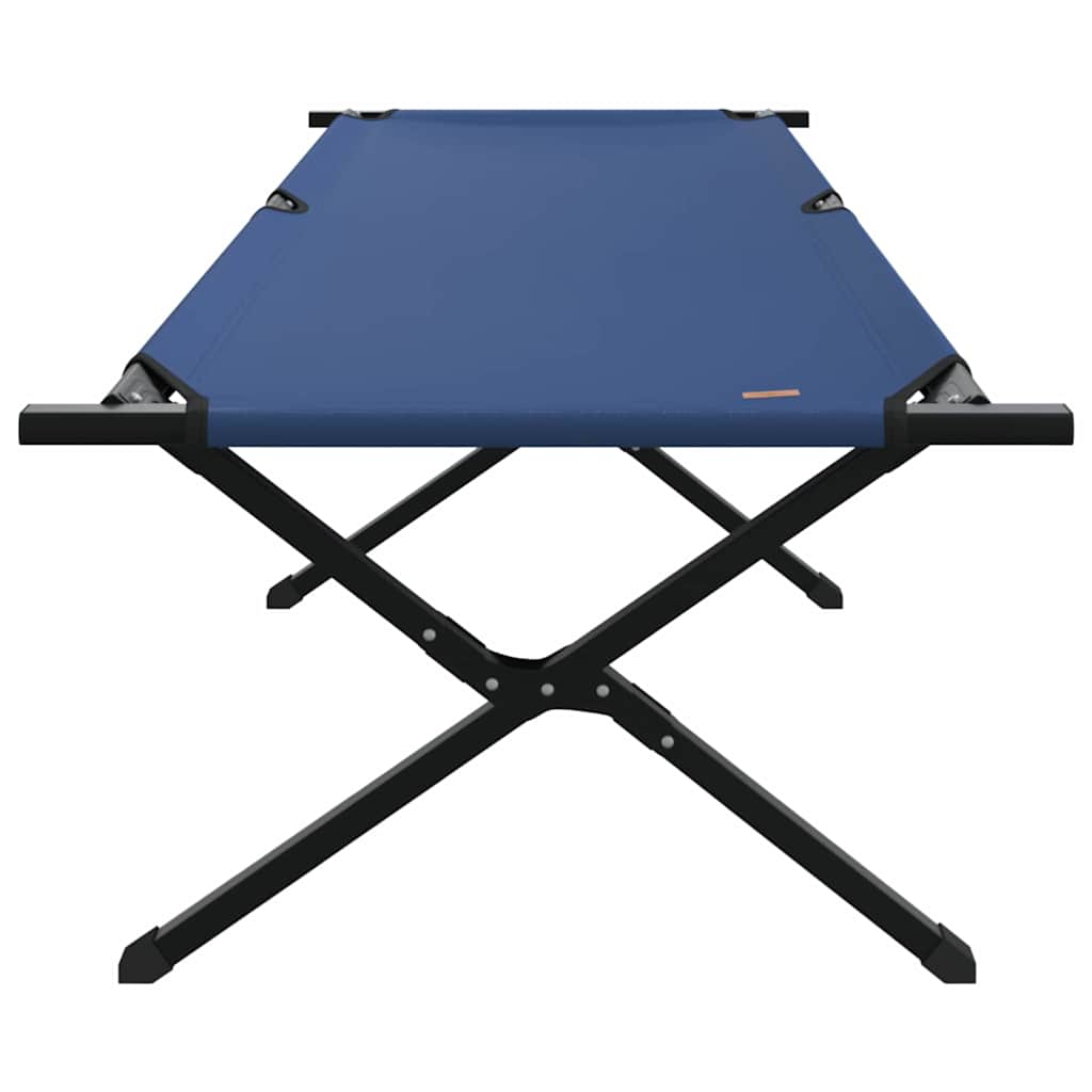 Detail van het vidaXL opvouwbare camping bed in blauw, zijaanzicht met stalen frame.