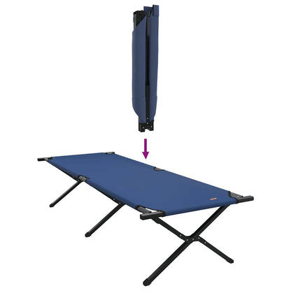 Detail van het opvouwbare vidaXL Camping Bed in blauw, met focus op het mechanisme voor opvouwen.