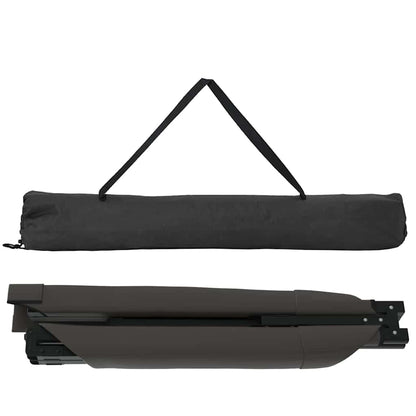 Opgevouwen vidaXL campingbed in zwart met handvat voor eenvoudig transport.