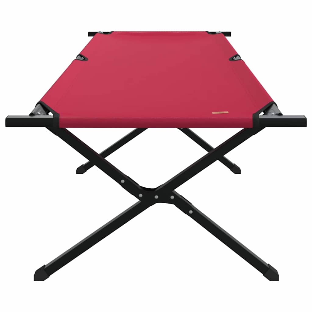 Detail van het vidaXL opvouwbare camping bed in rood, met stevige zwarte metalen poten.