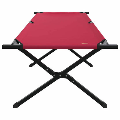 Detail van het vidaXL opvouwbare camping bed in rood, met stevige zwarte metalen poten.