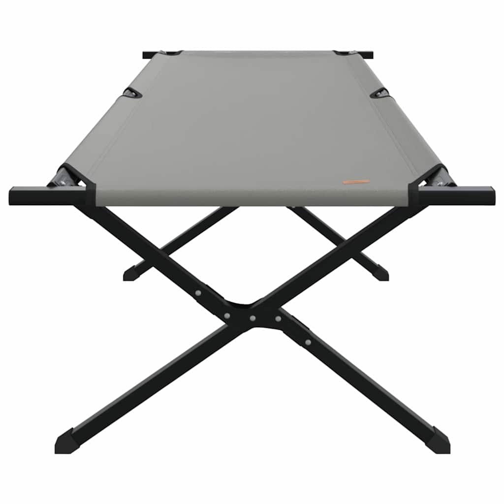 Zijaanzicht van het vidaXL opvouwbare campingbed in grijs, met stevig stalen frame.