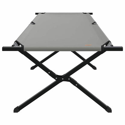 Zijaanzicht van het vidaXL opvouwbare campingbed in grijs, met stevig stalen frame.