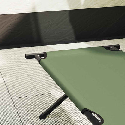 Zijaanzicht van het vidaXL opvouwbare campingbed in groen, met stevig frame en duurzame stof.