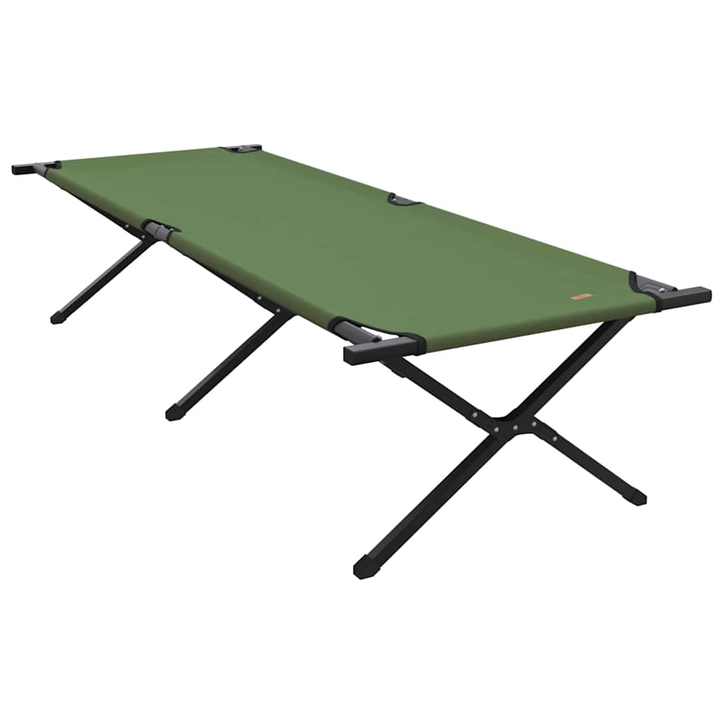 Detail van het vidaXL opvouwbaar campingbed in groen, zijaanzicht met stalen frame.