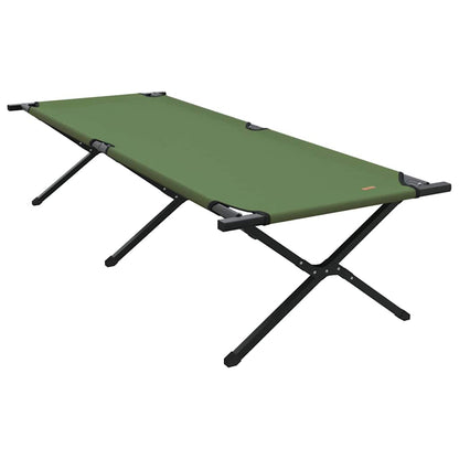 Detail van het vidaXL opvouwbaar campingbed in groen, zijaanzicht met stalen frame.