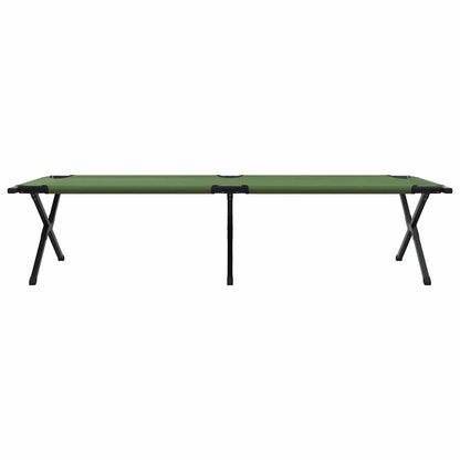 Zijaanzicht van het vidaXL opvouwbare campingbed in groen met een stevig stalen frame.
