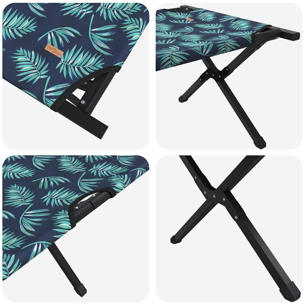 Detail van het opvouwbare campingbed vidaXL met palmbladpatroon en zwart frame.