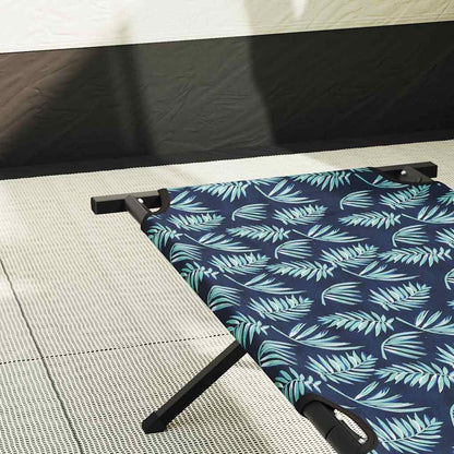 Detail van het opvouwbare campingbed van vidaXL met een bladerenpatroon op de Oxford stof.