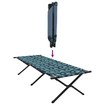 Detail van het opvouwbare vidaXL campingbed met bladerenpatroon en stalen frame.