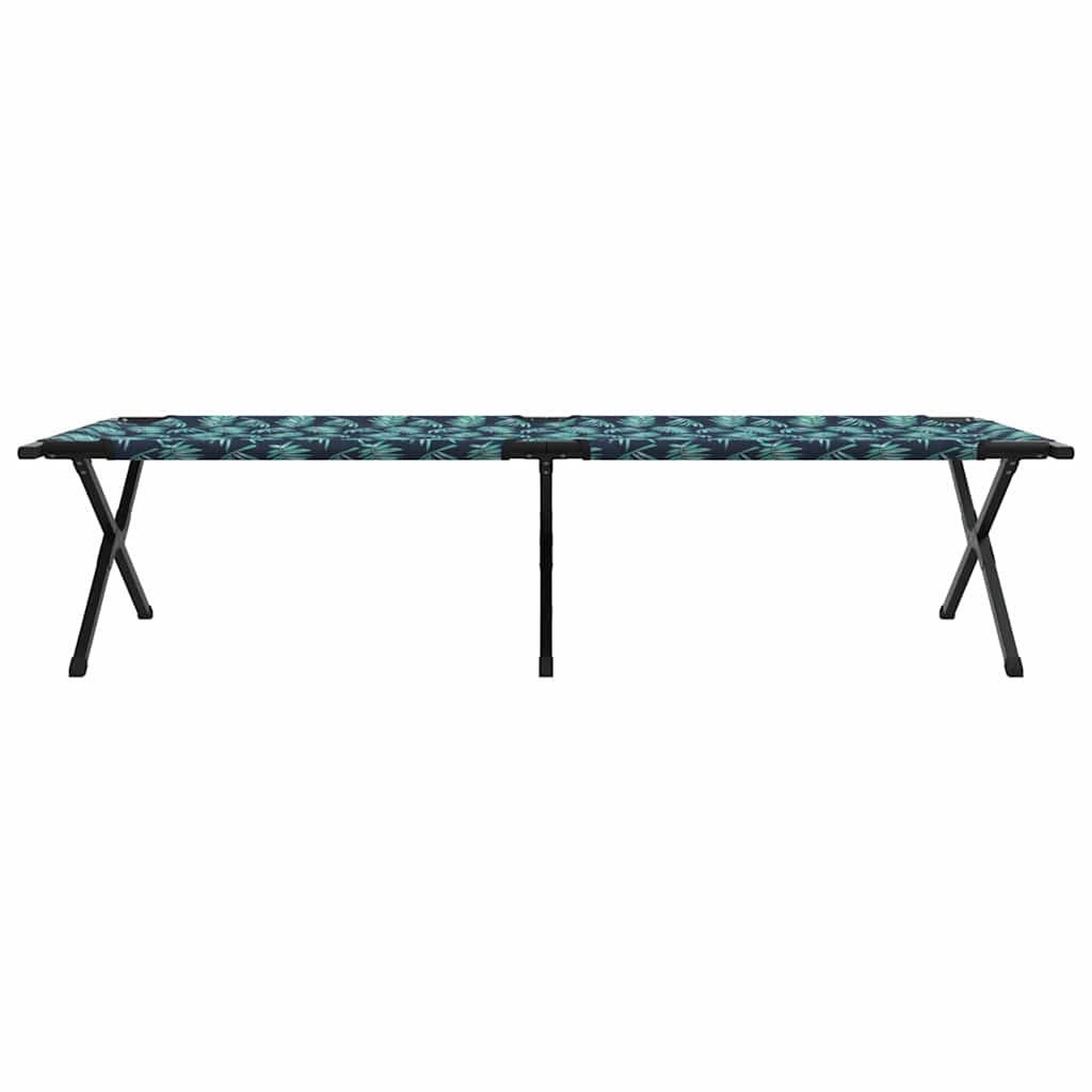 Zijaanzicht van het vidaXL opvouwbare campingbed met een kleurrijk patroon op de Oxford stof.