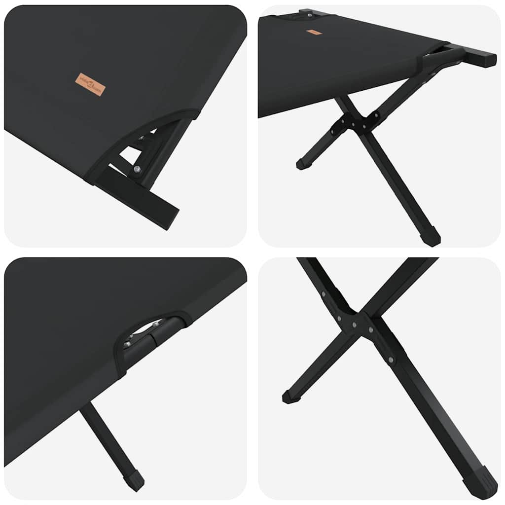Detail van het vidaXL opvouwbare campingbed met zwart Oxford stof en metalen frame.