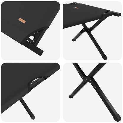 Detail van het vidaXL opvouwbare campingbed met zwart Oxford stof en metalen frame.
