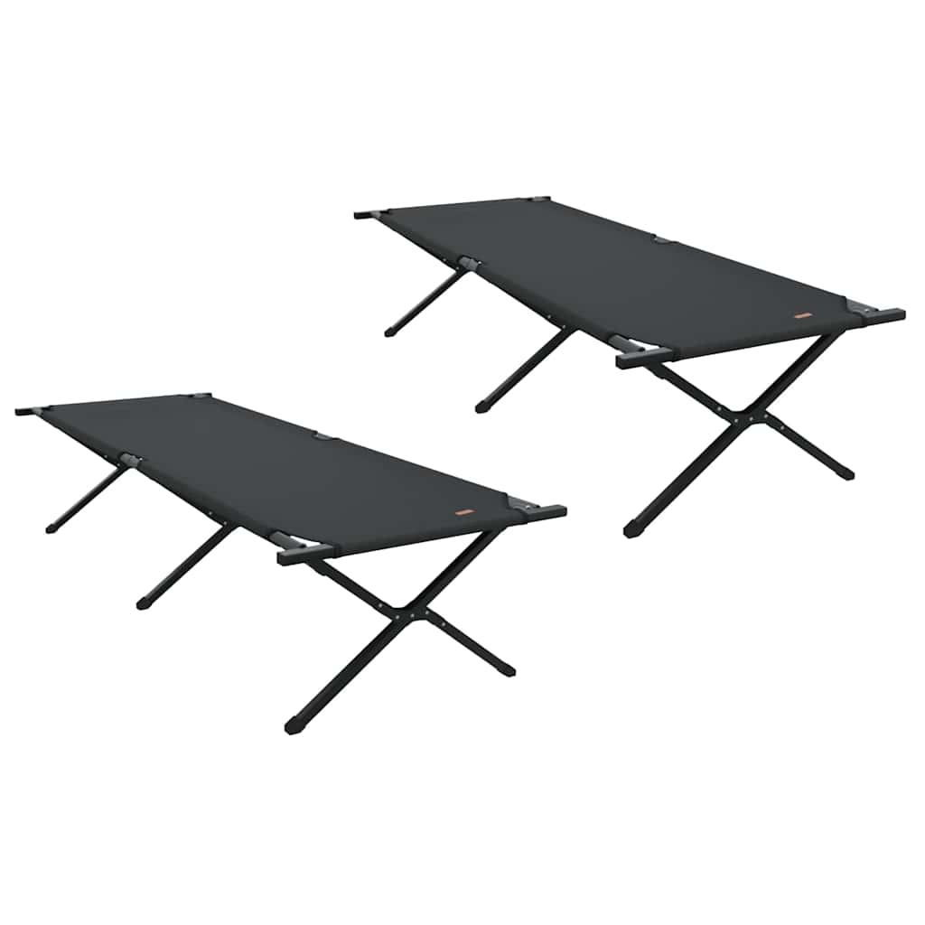 Detail van het vidaXL opvouwbare campingbed in zwart, zijaanzicht met stevige poten.