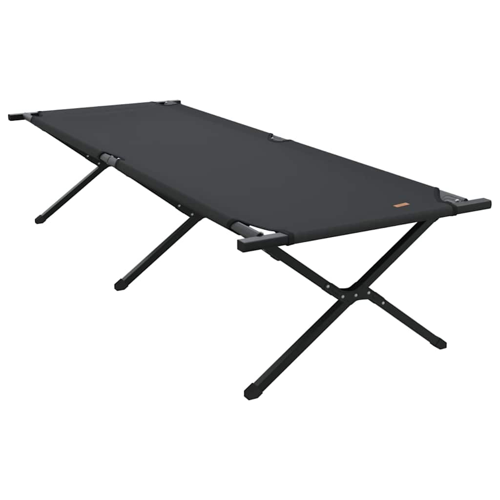 Zijaanzicht van het vidaXL opvouwbare campingbed in zwart Oxford stof.