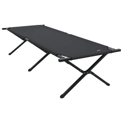 Zijaanzicht van het vidaXL opvouwbare campingbed in zwart Oxford stof.